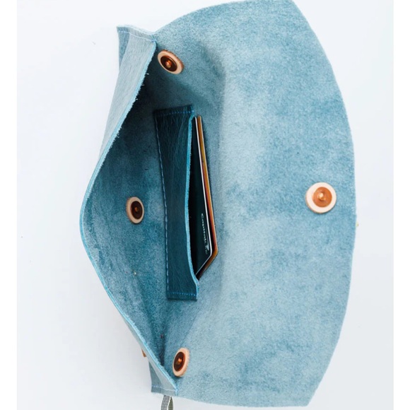 Dusty Blue Leather Envelope Clutch & Crossbody - Meanwhile Back on the Farm - Picture 1 of 11